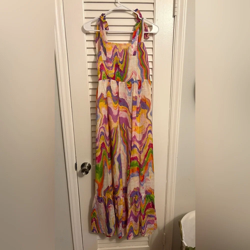 Marie Oliver Multicolor Pink Green Orange Wave-Print Maxi Dress - Picture 4 of 5